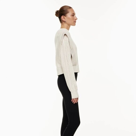 Aritzia Babaton | Seek Cable-Knit Shoulder Pad Sweater in Heather Birch - Picture 4 of 12